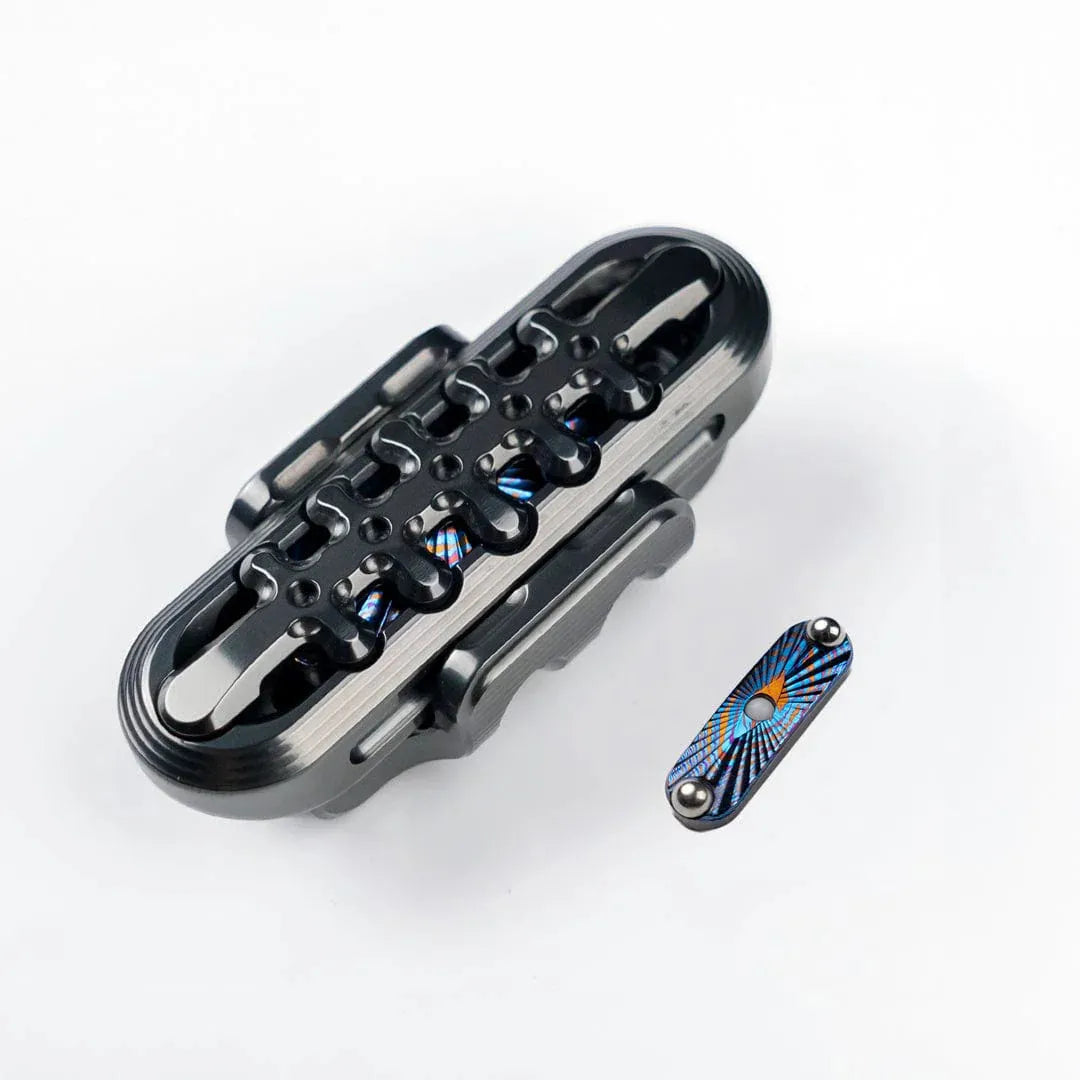 EXOSKELETON titanium EDC slider front view